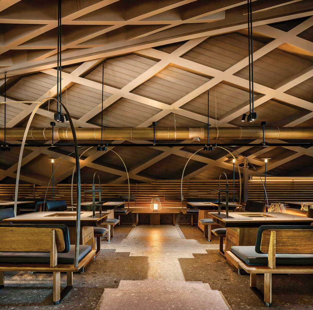 interior of a hot pot eatery with lighting