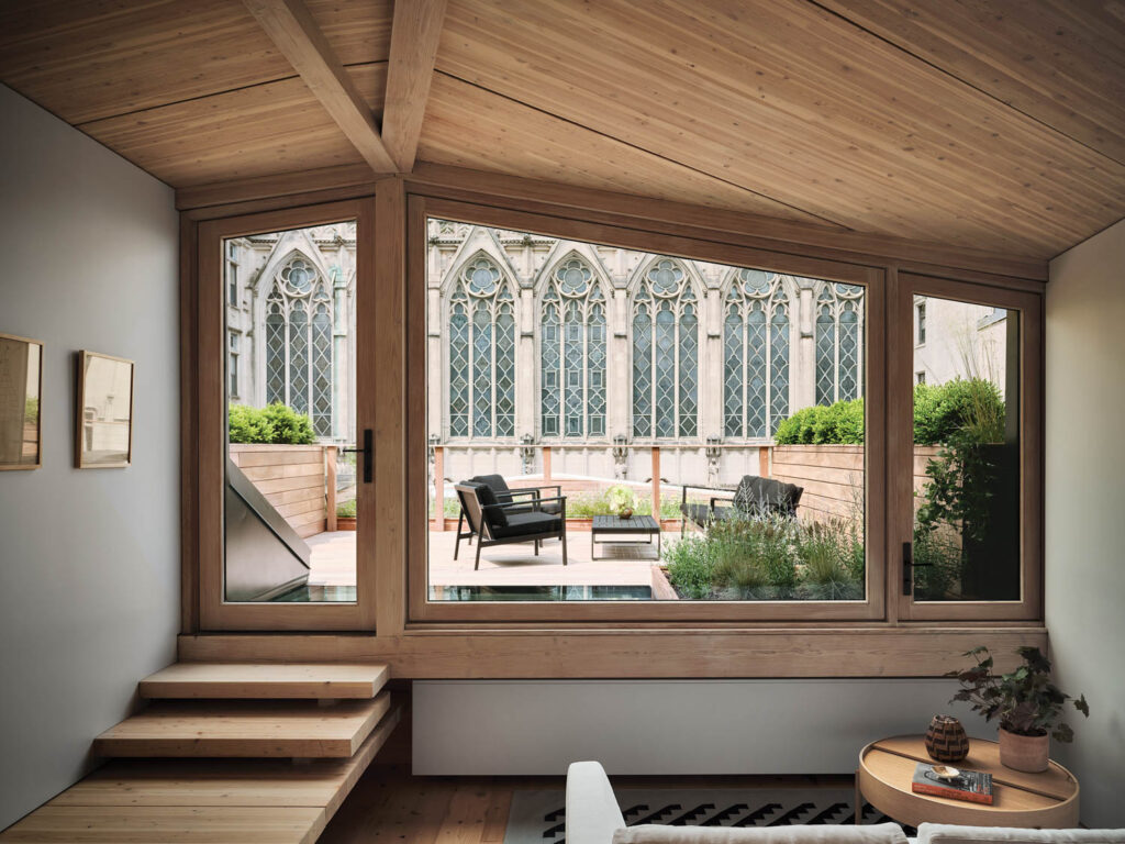 a view looking out onto an open patio