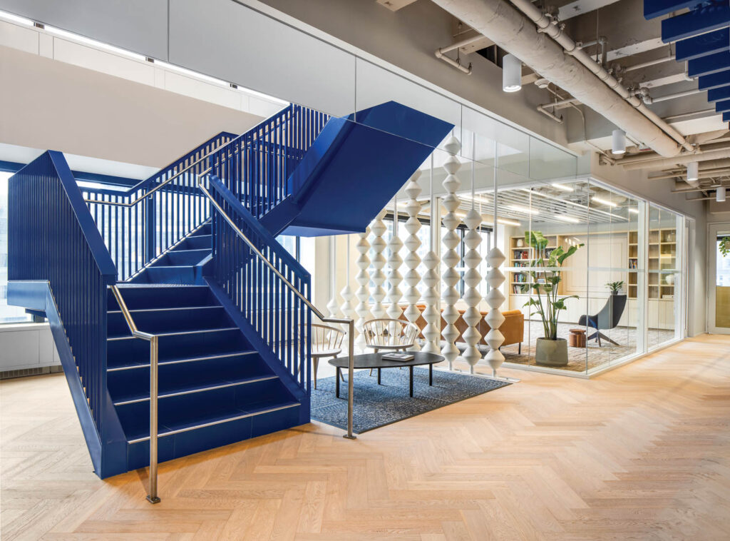 Some of the 140 unstained ceramics span the lower floor’s entire 13-foot height.