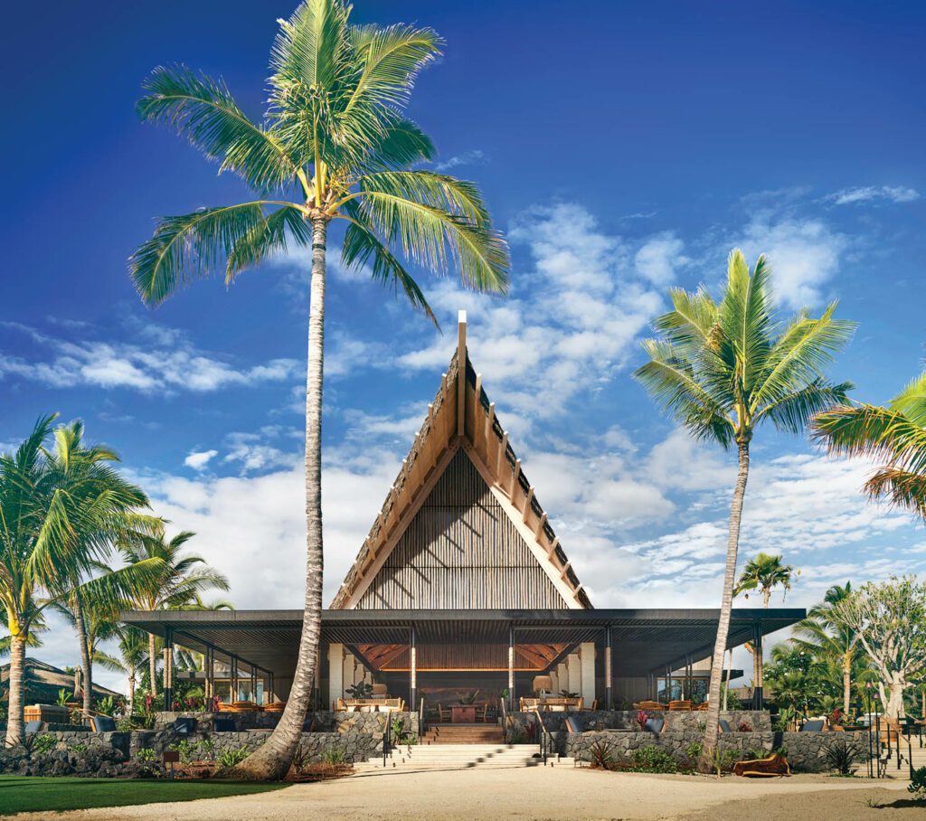 a Polynesian style exterior houses this resort restaurant