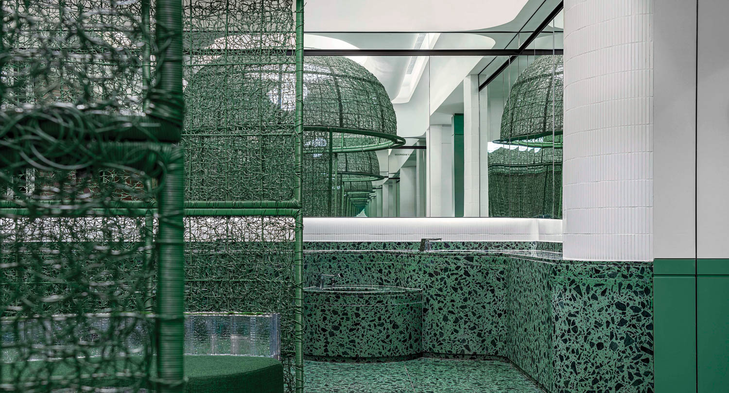 green themed public restroom in China