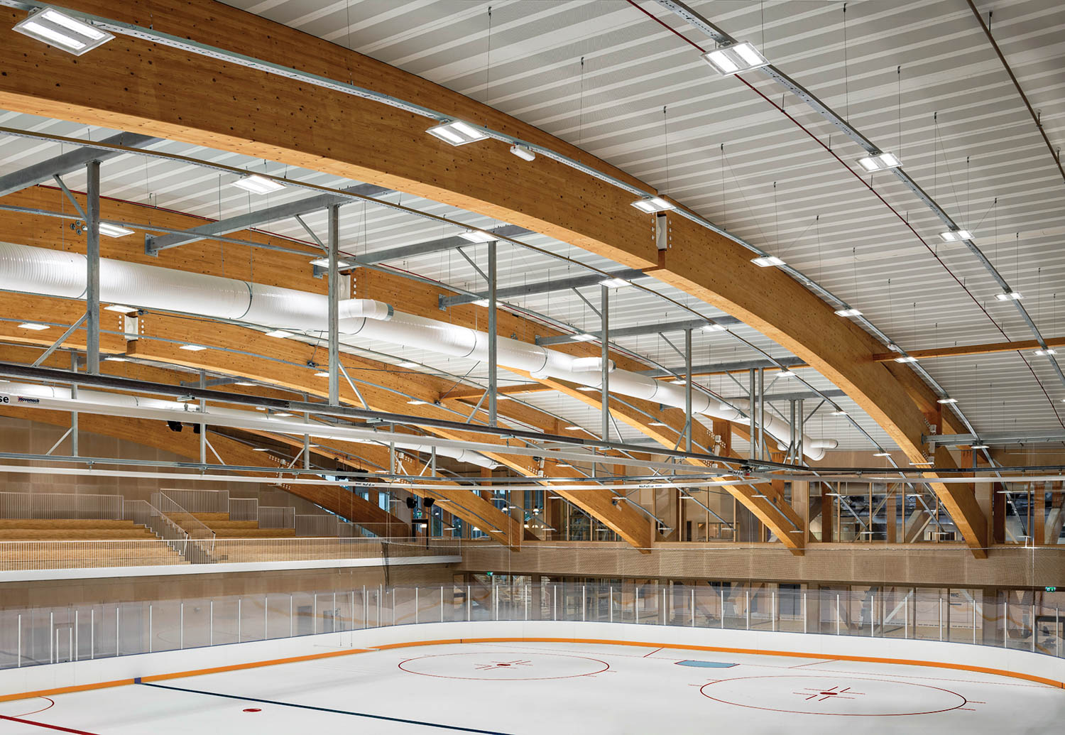 ceiling of sports arena with high ceiling and bright lights