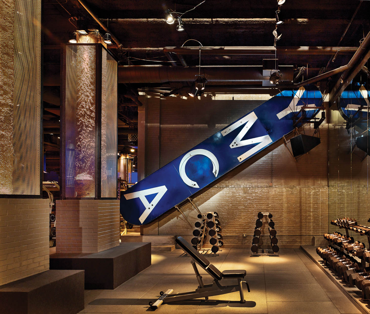 weight room with large YMCA flag