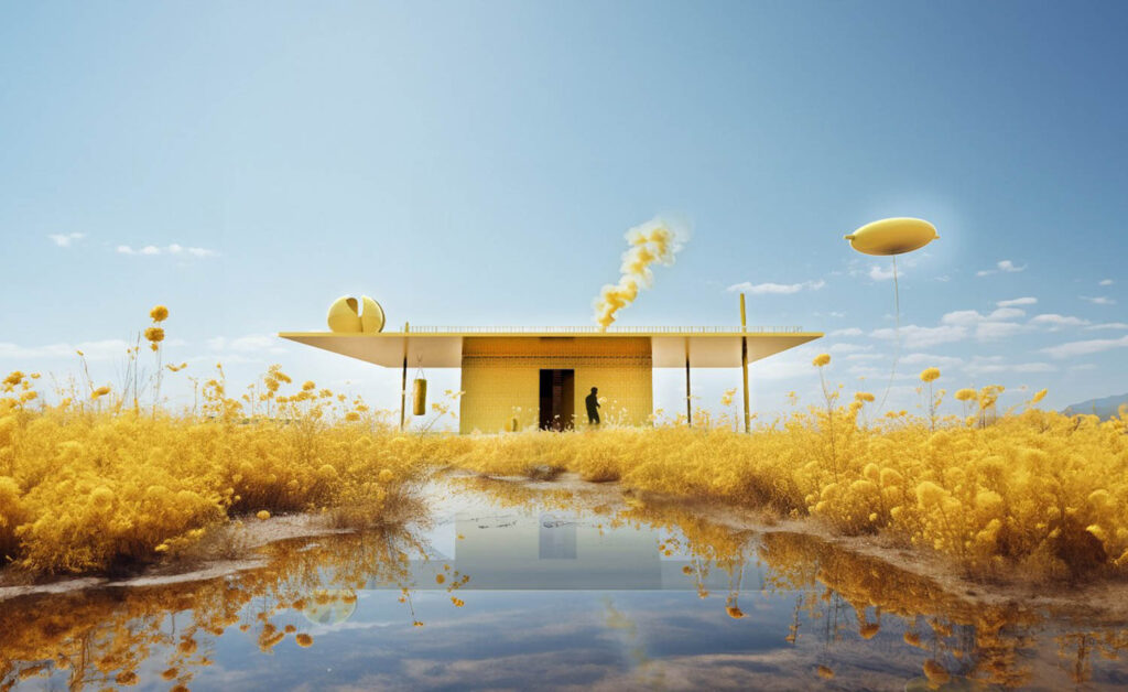 all-yellow home surrounded by an all yellow field