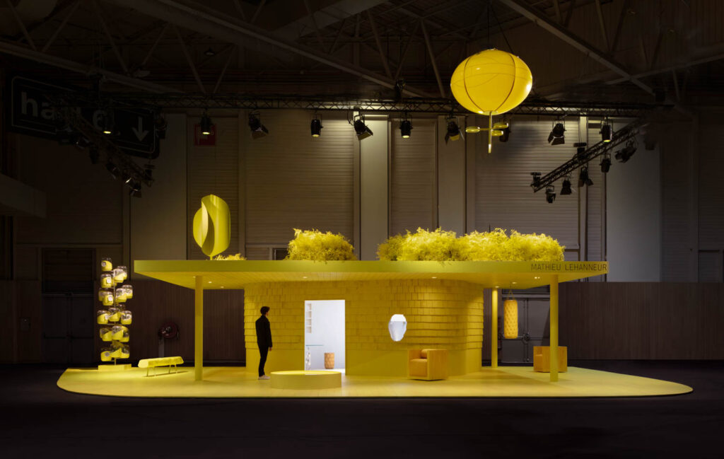 installation with an all yellow home by Mathieu Lehanneur