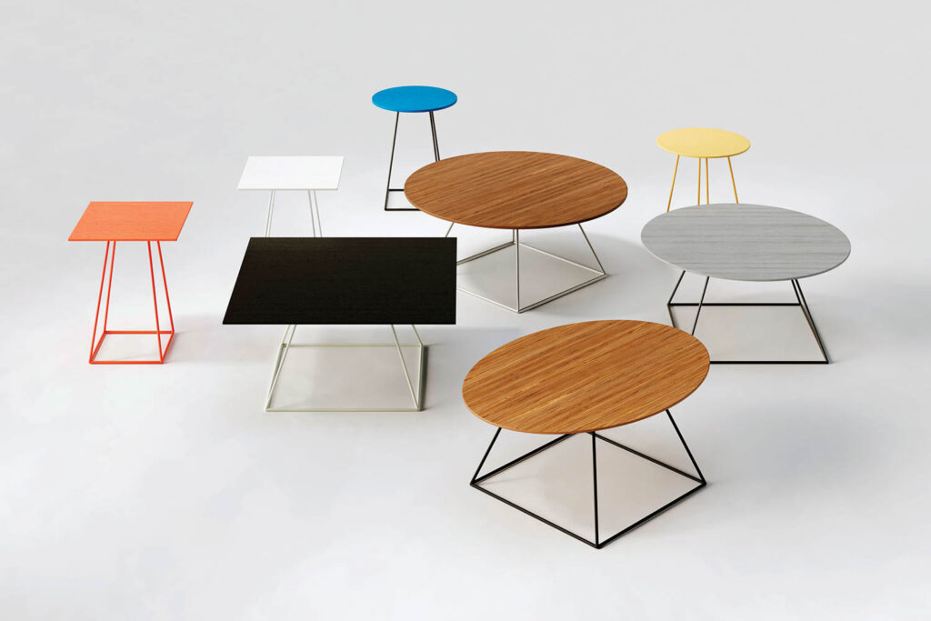 assortment of tables laminated with a wood veneer