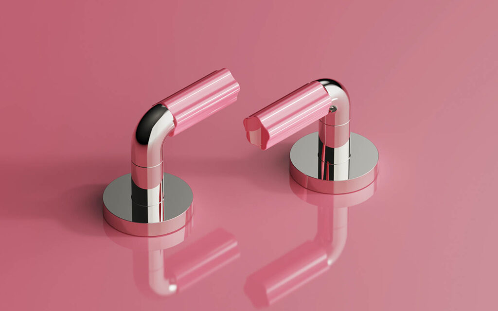 nickel sinks in pink against a pink background