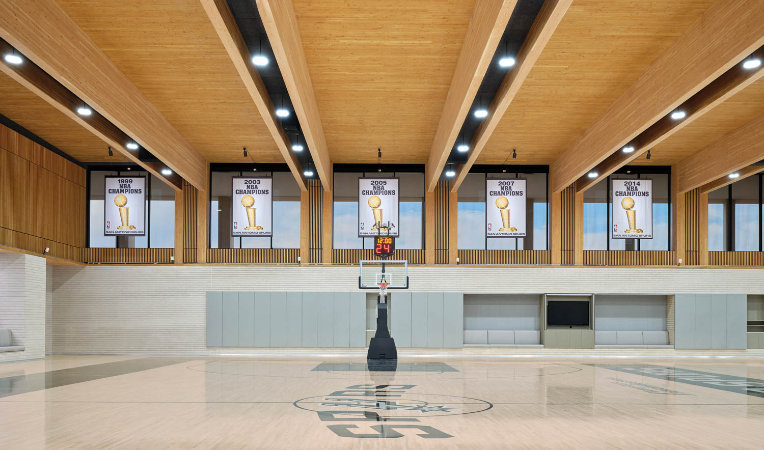 basketball gym with high wooden ceilings